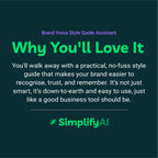 Promotional text for SimplifyAI's Brand Voice Style Guide Assistant on a dark background