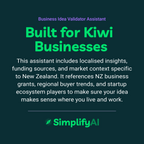 Promotional text for SimplifyAI's Business Idea Validator Assistant on a dark background