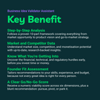 Text detailing key benefits of a Business Idea Validator Assistant on a dark background