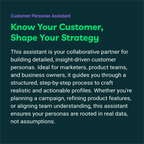 Text description of a customer personas assistant tool on a dark background