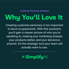 Promotional text for SimplifyAI's Customer Personas Assistant on a dark background
