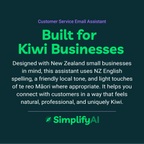 Promotional text for SimplifyAI's customer service email assistant on a dark green background