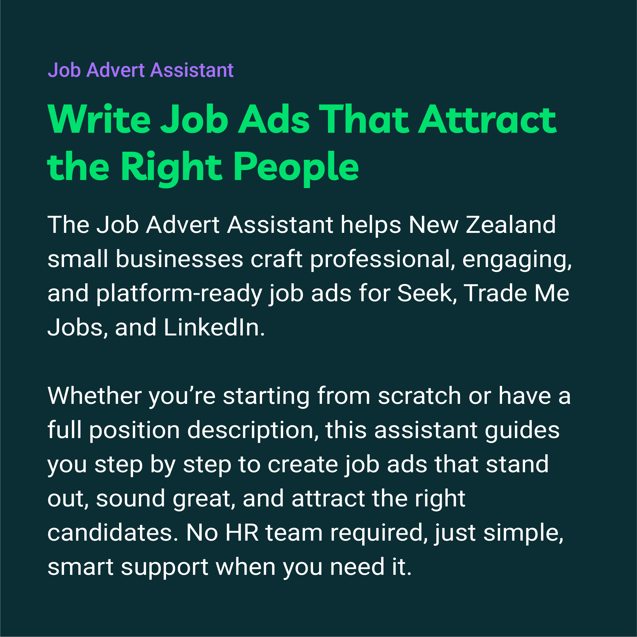 Promotional text for Job Advert Assistant on a dark background