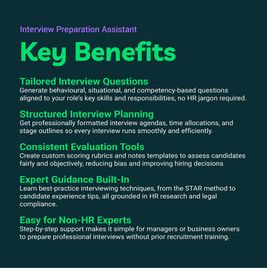 Key benefits of an interview preparation assistant on a dark background