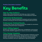 Key benefits of a Position Description Assistant service on a dark background