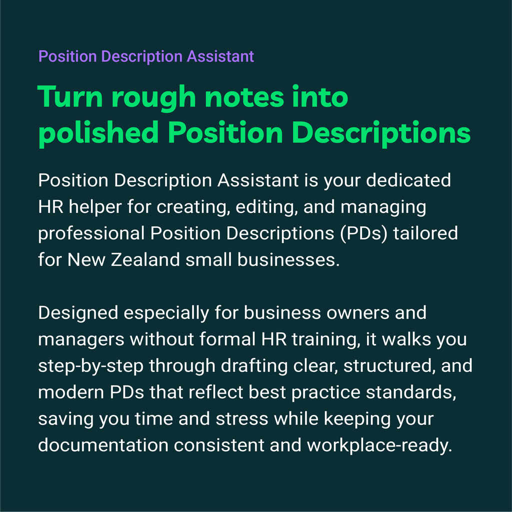 Promotional text for Position Description Assistant on a dark blue background