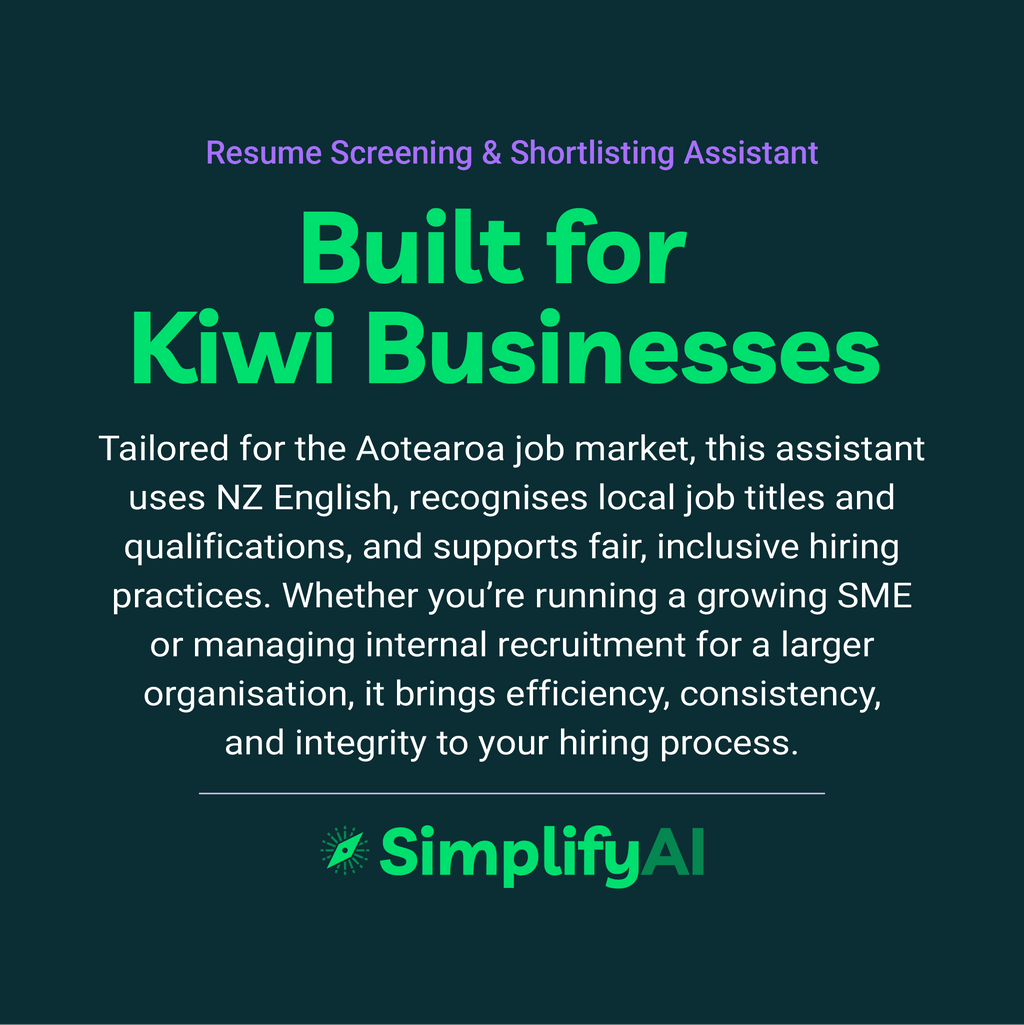 Promotional text for SimplifyAI's resume screening assistant on a dark background