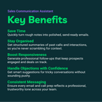 List of key benefits for a Sales Communication Assistant on a dark background