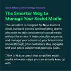 Text description of a social media content strategy assistant on a dark green background
