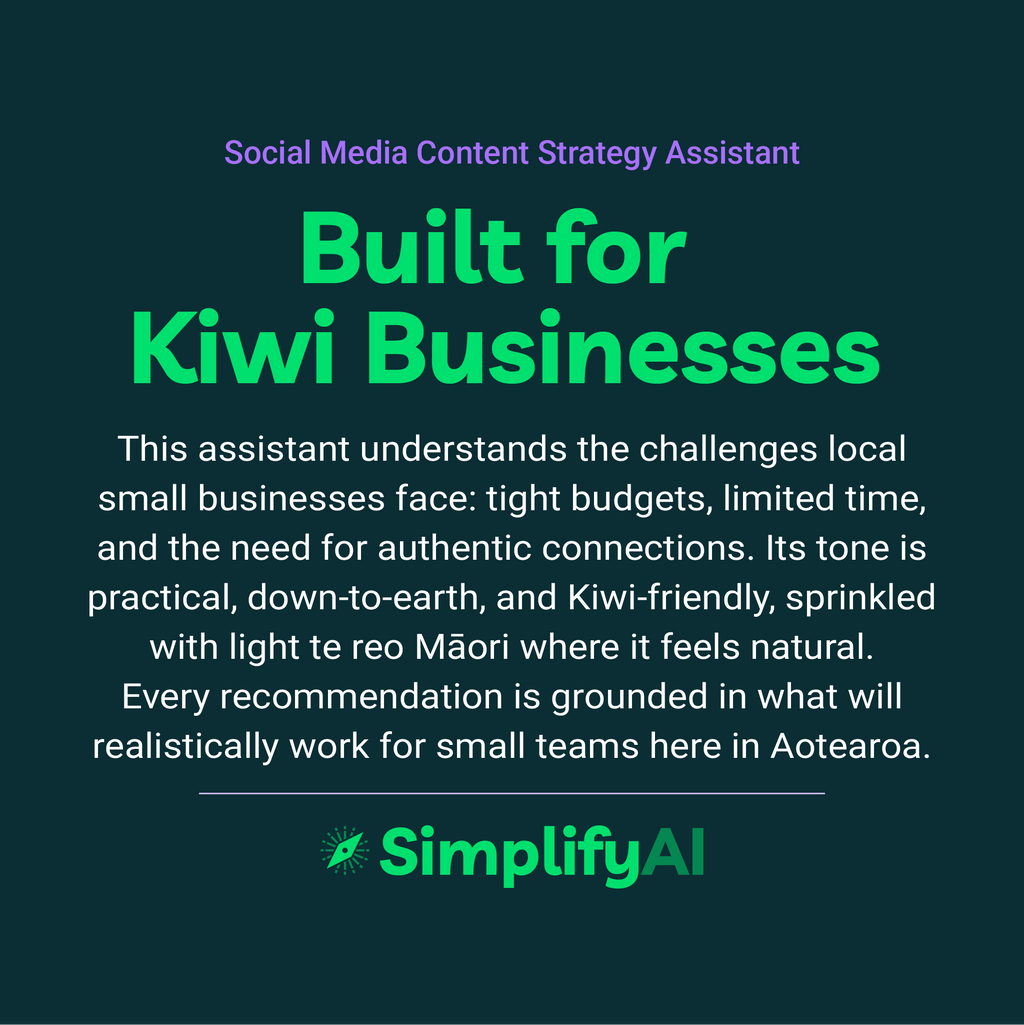 Promotional text for SimplifyAI Social Media Content Strategy Assistant on a dark background