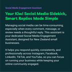 Promotional text for a social media engagement assistant on a dark blue background