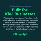 Promotional text for SimplifyAI Social Media Engagement Assistant on a dark green background