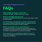 FAQs section for a social media engagement assistant on a dark background