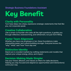 Text detailing key benefits of Strategic Business Foundations Assistant on a dark background