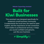 Advertisement for SimplifyAI website copywriting assistant on a dark green background