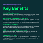 Key benefits of a website copywriting assistant on a dark background