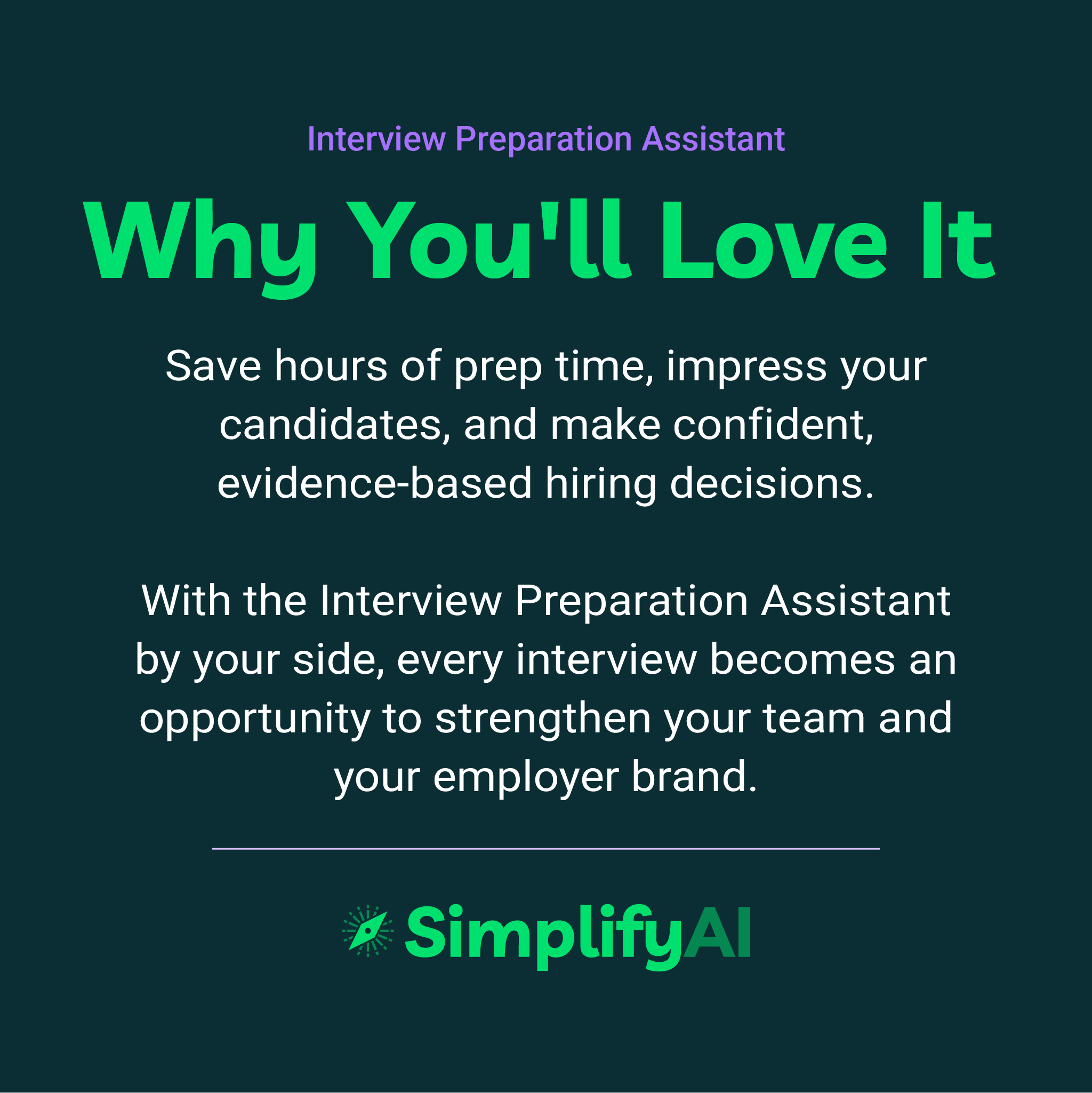Promotional text for Interview Preparation Assistant by SimplifyAI on a dark background