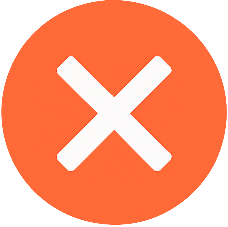 White 'X' symbol on an orange circle with a white background